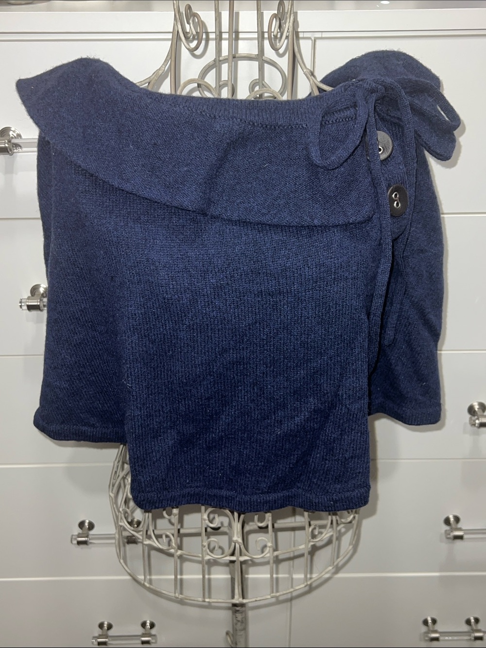 Twiggy London Vintage Blue Lambswool Blend Poncho Cape, size M